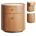 Modern Round Oak Nightstand With Drawer And Minimalist Design Features 3d model