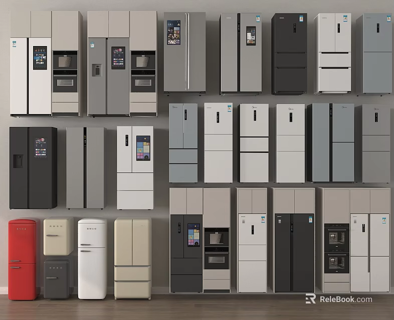 Refrigerators and Freezers in Various Designs Styles and Colors on 3d model 