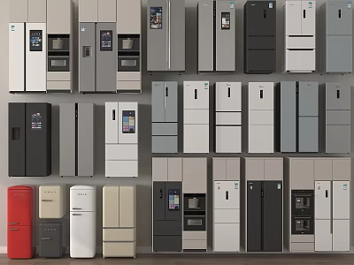 Refrigerators and Freezers in Various Designs Styles and Colors on 3d model