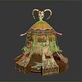 Yurt Style Decorative Tent With Yellow Top Red White Ornaments Fabric Curtains And Wooden Base