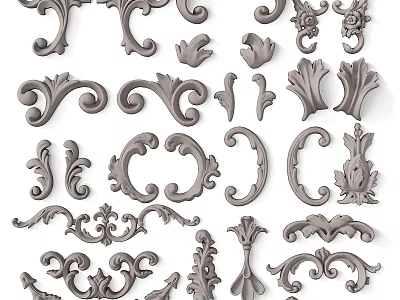 Various Elegant Classical Decorative Carvings With Curved Patterns And Intricate Designs 3d model
