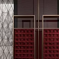 Modern Room Divider With Red Lattice And Transparent Glass Geometric Pattern Design 3d model
