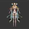 3D Fantasy Fairy Character With Golden Long Hair And Blue Green Ornamental Flowing Ribbons