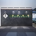 Modern Front Desk Reception Area Design With Marble Background Wall And Company Logo