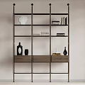 Modern Metal Frame Storage Shelf Unit With Wooden Drawer And Decorative Items