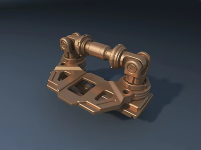 Detailed Brass Mechanical Weapon Part With Jointed Hinges And Metal Mounts 3d model