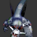 Mechanical Dinosaur Character With Winged Design Sharp Claws Red Eyes White Blue Body 3d model