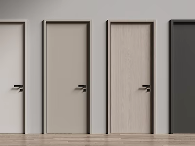 Modern Hinged Doors in Various Colors With Wooden Floor and Gray Wall Interior 3d model