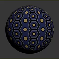 Blue Decorative Sphere With Gold Hexagonal Patterns And Circular Dots 3d model