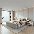 Modern Minimalist Bedroom Interior Design With Upholstered Headboard Nightstand Wall Lights And Area Rug