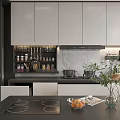 Modern Kitchen Interior With Organized Cookware Open Drawers Knives Dishes And Cabinets