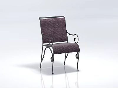 Stylish Single Sofa With Purple Fabric Upholstery Curved Armrests And Metal Frame Design 3d model