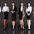 Elegant Professional Women In Business Attire Standing Against Dark Background