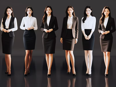 Elegant Professional Women In Business Attire Standing Against Dark Background 3d model