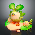 Adorable Leafy Cartoon Chick With Green Leaves Orange Feet Colorful Eggs And Grass Plants