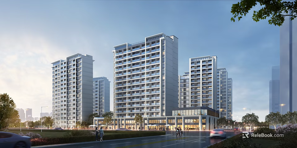 Modern High Rise Residential Buildings With Ground Floor Shops And Urban Surroundings 3d model 