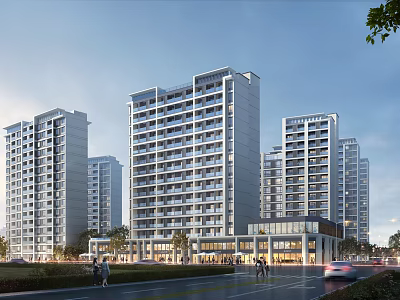 Modern High Rise Residential Buildings With Ground Floor Shops And Urban Surroundings 3d model