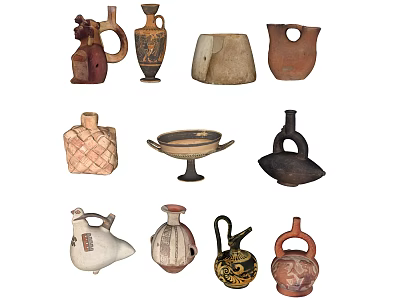 Vintage Ceramic Decorative Ornament Set With Various Shapes And Artistic Patterns 3d model