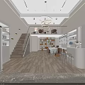 Clothing Store Interior With White Decor Staircase Round Pendant Lights Display Shelves And Front Desk