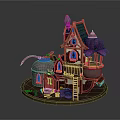 Cartoon Scene With Colorful Multi layered Fairy Tale House Tower Spire Windows Ladder And Round Base