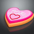 Heart Shaped Cookie With Pink Icing Love Lettering And Red Heart Design