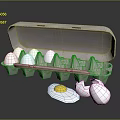 Open Egg Carton With Fresh White Eggs And Broken Shells With Yolk 3d model