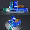 Modern Exhibition Display With Colorful Cubes Information Panels And Business Elements
