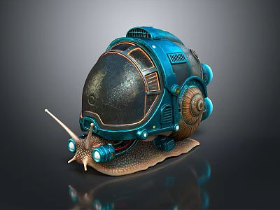 Futuristic Mechanical Snail With Blue Shell Transparent Cockpit Antenna And Glowing Lights 3d model