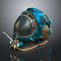 Futuristic Mechanical Snail With Blue Shell Transparent Cockpit Antenna And Glowing Lights