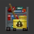 Household Craft Recycling Bins With Colored Items And Yellow Cart