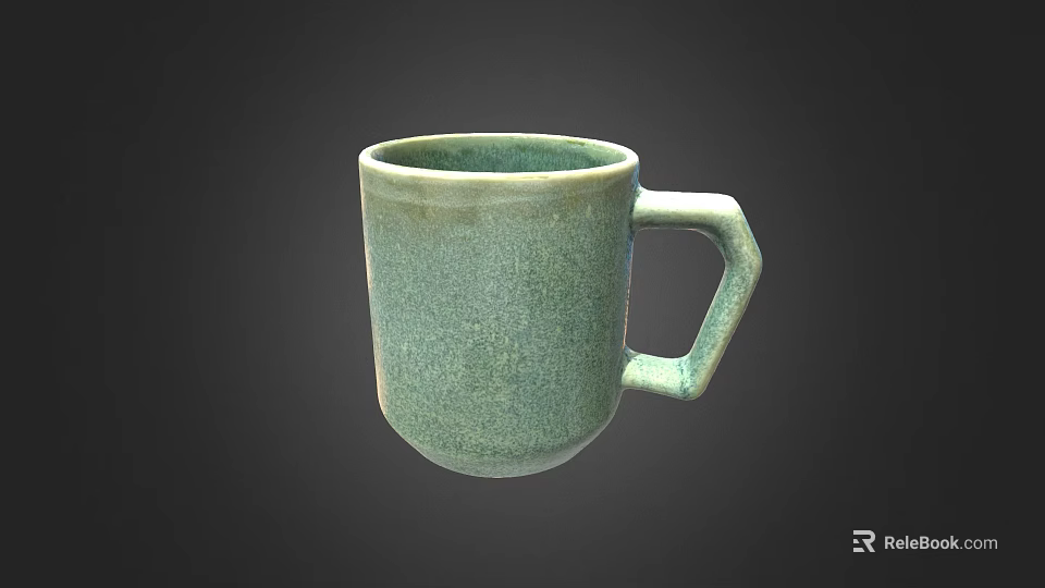 Green Ceramic Mug With Unique Square Handle And Matte Surface Texture 3d model 