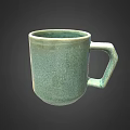 Green Ceramic Mug With Unique Square Handle And Matte Surface Texture 3d model