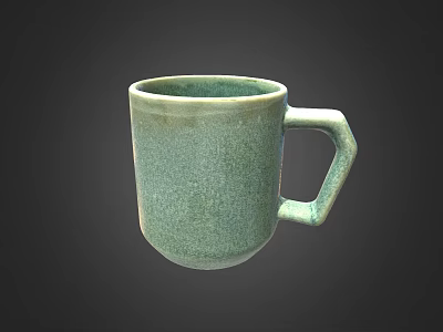 Green Ceramic Mug With Unique Square Handle And Matte Surface Texture 3d model