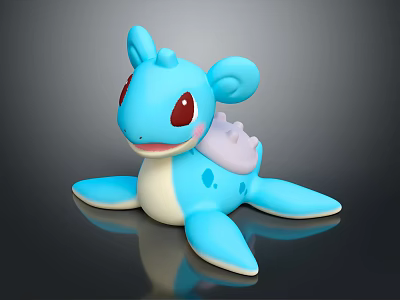 Blue Cute Cartoon Stuffed Toy with Big Red Eyes Pink Back and Flipper Limbs 3d model