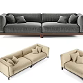 Dark Gray and Beige Two-Seater Sofas with Decorative Pillows and Wooden Legs