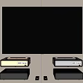 Modern Large Screen Television With Natural Window Plants Background And Various Media Devices
