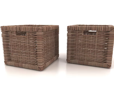 Brown Woven Square Storage Baskets With Handles For Home Organizing 3d model