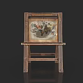 Vintage Wooden Easel Displaying Detailed Painting With Artistic Design And Frame