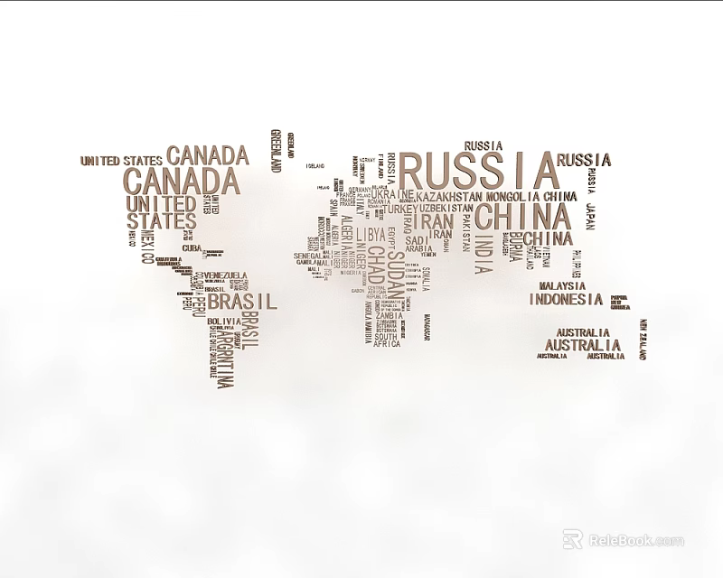 Creative World Map Design Composed of Country Names Typography Art 3d model