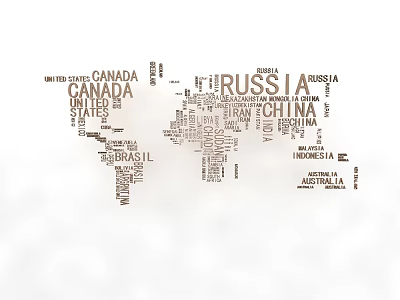 Creative World Map Design Composed of Country Names Typography Art 3d model