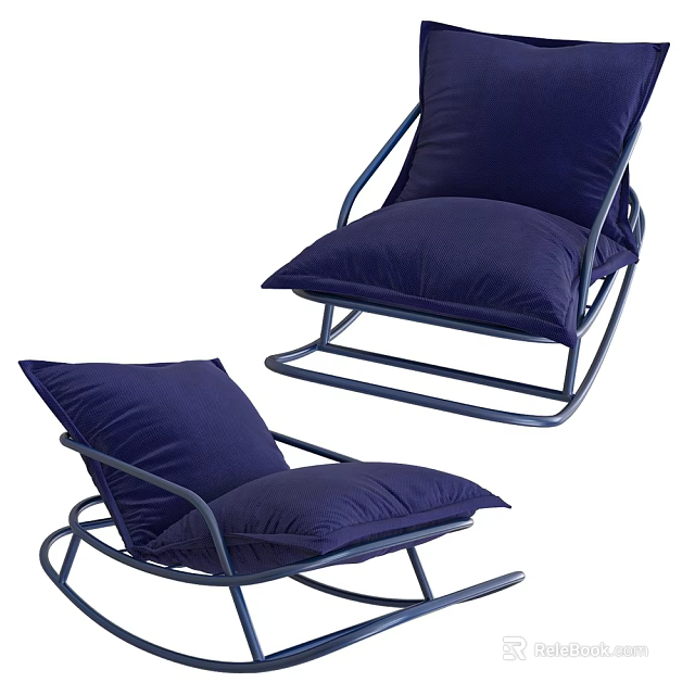 Modern Blue Cushioned Lounge Rocking Chairs With Metal Frame Design 3d model 