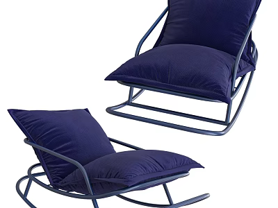 Modern Blue Cushioned Lounge Rocking Chairs With Metal Frame Design 3d model