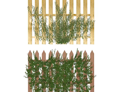 Wooden Picket Fence With Green Vines For Outdoor Garden Decoration 3d model
