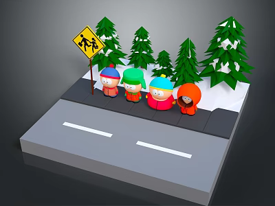 Commercial Equipment Warning Sign For Snowy Outdoor Areas With Trees And Pedestrians 3d model