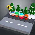 Commercial Equipment Warning Sign For Snowy Outdoor Areas With Trees And Pedestrians