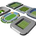 Various Football Stadium Designs With Seating Areas Field Layouts And Structures 3d model