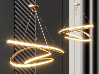 Modern Curved LED Chandeliers With Metal Frame Hanging In Striped Background 3d model
