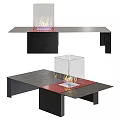 Modern Coffee Table with Transparent Glass Fire Feature Black Frame and Red Tabletop Accent