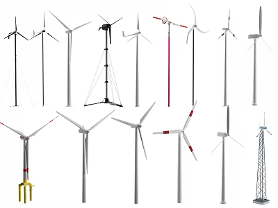 Different Types of Wind Turbine Industrial Equipment With Various Designs For Renewable Energy 3d model