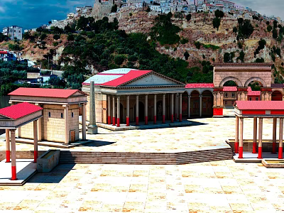 Classical European Architecture With Red Roofs Columns And Stone Courtyard On Hillside 3d model